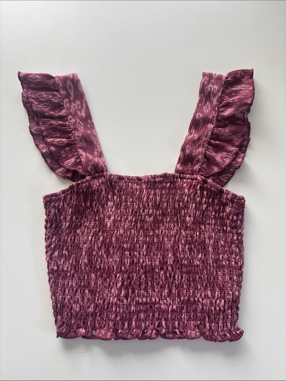 Divided Ruffled Smocked Crop Top in Plum -613sku